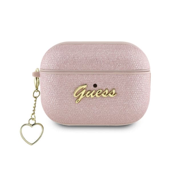 Guess “4G Charm Collection” Θήκη προστασίας απο Σιλικόνη για Apple Airpods Pro 2 με χρυσό κρεμαστό στολίδι σε σχήμα καρδιάς (Ροζ)