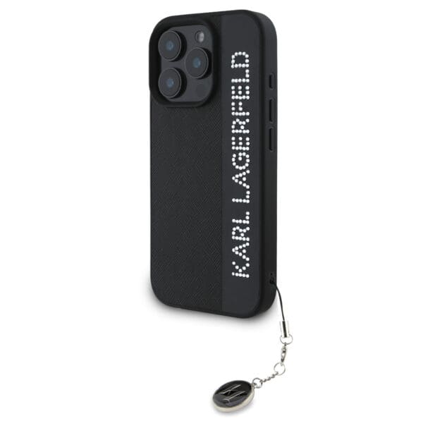 Karl Lagerfeld “Rhinestones and Charm” Θήκη προστασίας από για iPhone 16 Pro με κρεμαστό στολίδι (Μαύρο – KLHCP16LPSAKDGCK)