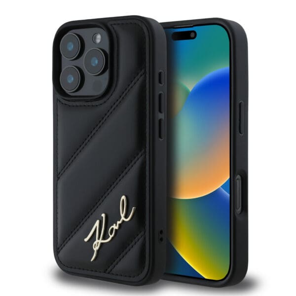 Karl Lagerfeld “Quilted Metal Signature Logo Collection” Case Θήκη προστασίας από δερματίνη – iPhone 16 Pro Max (Μαύρο – KLHCP16XPQDSMGK)