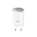 XO wall charger CE21 PD 30W 1x USB-C 1x USB white - Φορτιστής Ταχείας Φόρτισης Τοίχου Ταξιδίου με αναδιπλούμενο καλώδιο
