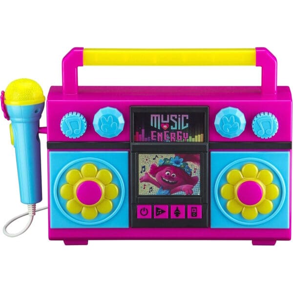 eKids Trolls Boombox Karaoke & Μικρόφωνο για παιδιά με ενσωματωμένη μουσική, φωτισμό, Sound Effects (TR-115v1)  (Μωβ/Θαλασσί/Κίτρινο)