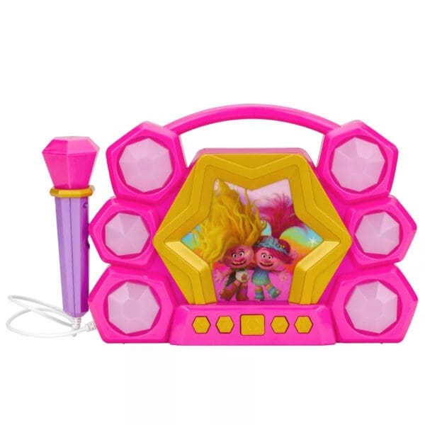 eKids Trolls 3 Boombox Karaoke & Μικρόφωνο για παιδιά με ενσωματωμένη μουσική, φωτισμό, Sound Effects (TR-115v2)  (Μωβ/Χρυσό)