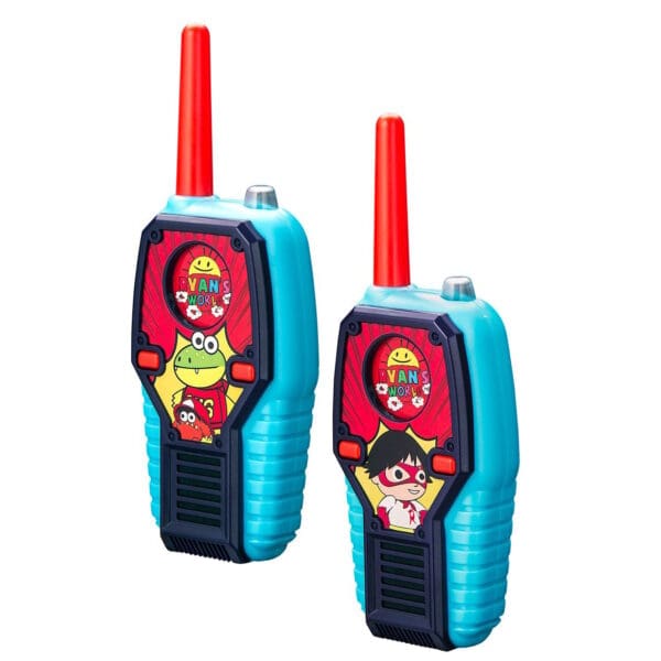 eKids Ryan's World Walkie Talkies για παιδιά & ενήλικες με ενσωματωμένο μεγάφωνο και εμβέλεια 150 μέτρων (RW-212) (Μπλε/Κόκκινο/Θαλασσί)