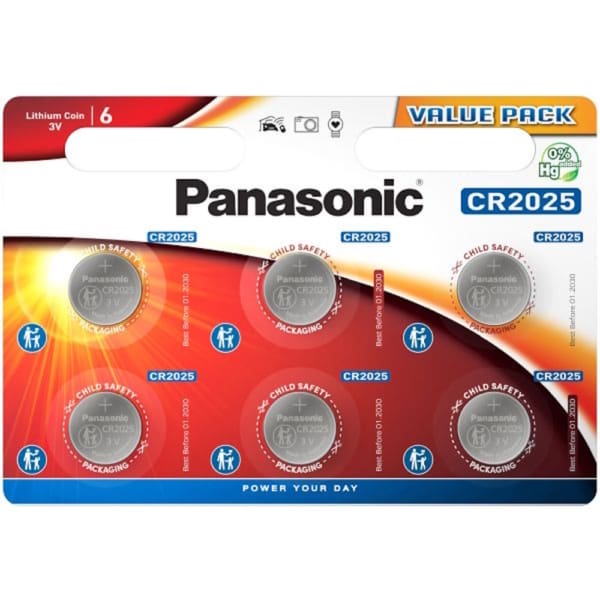 Panasonic CR2025 Lithium Coin 3V – CR-2025EL/6BW (6 τεμάχια)
