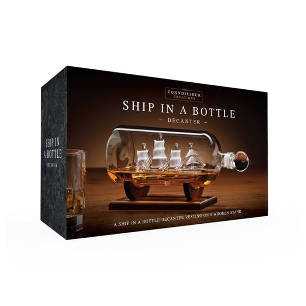 Connoisseur Creations - Ship in a Bottle Decanter Set – Καράφα Πλοίο σε Μπουκάλι με Ξύλινη Βάση