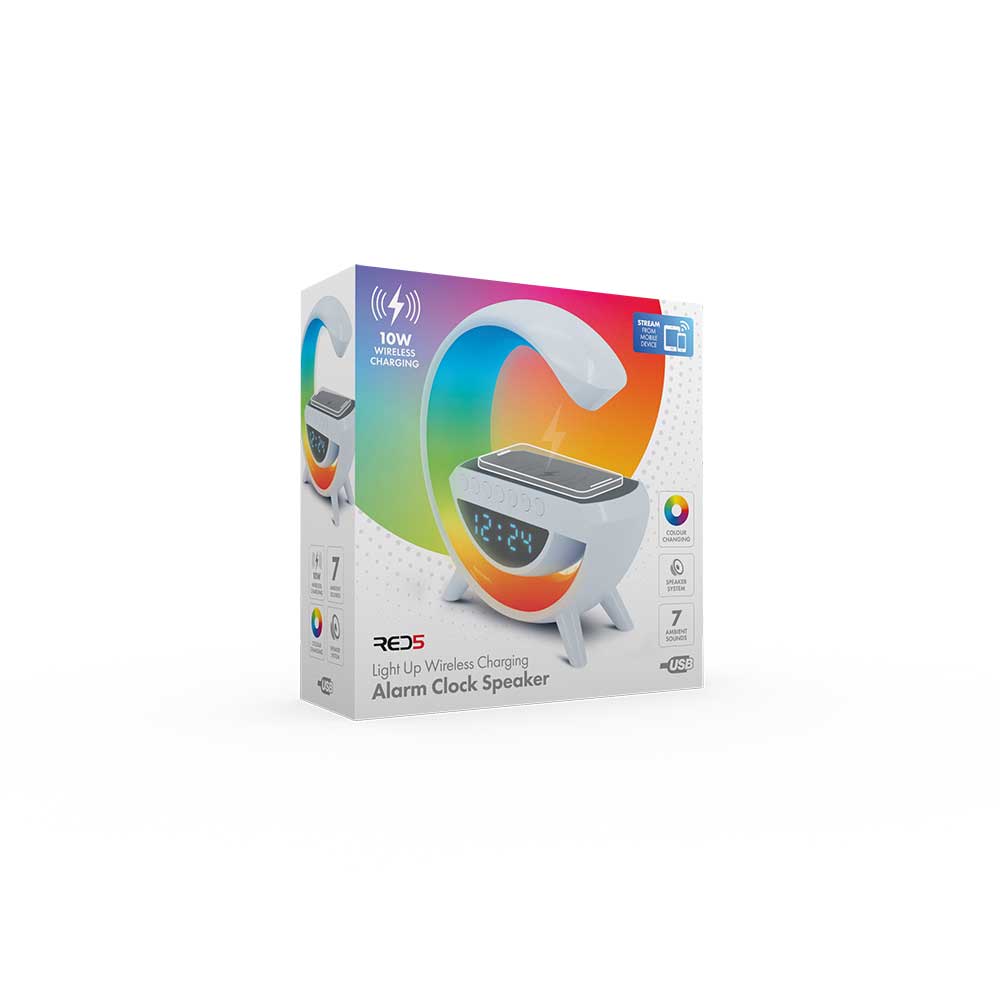 RED5  Light Up Wireless Alarm Clock Speaker - Ασύρματο ηχείο + φορτιστής + ραδιοξυπνητήρι (λευκό)