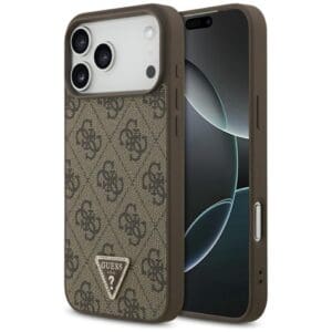 Guess Leather 4G Triangle Strass MagSafe Case for iPhone 18 Pro Max / 17 Pro Max – Brown – Θήκη Προστασίας για iPhone 18 Pro Max / 17 Pro Max σε Καφέ Χρώμα