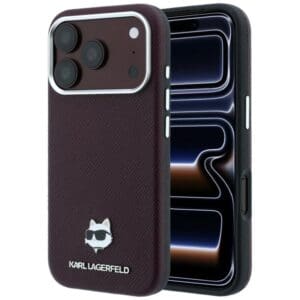 Karl Lagerfeld Grained Choupette Head Metal MagSafe Case for iPhone 18 Pro / 17 Pro – Burgundy – Θήκη Προστασίας για iPhone 18 Pro / 17 Pro σε Μπορντό Χρώμα