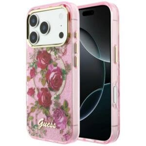 Guess IML Glitter Blossom Roses Case for iPhone 18 Pro / 17 Pro – Pink – Θήκη Προστασίας για iPhone 18 Pro / 17 Pro σε Ροζ Χρώμα