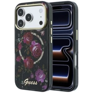 Guess IML Glitter Blossom Roses Case for iPhone 18 Pro / 17 Pro – Black – Θήκη Προστασίας για iPhone 18 Pro / 17 Pro σε Μαύρο Χρώμα