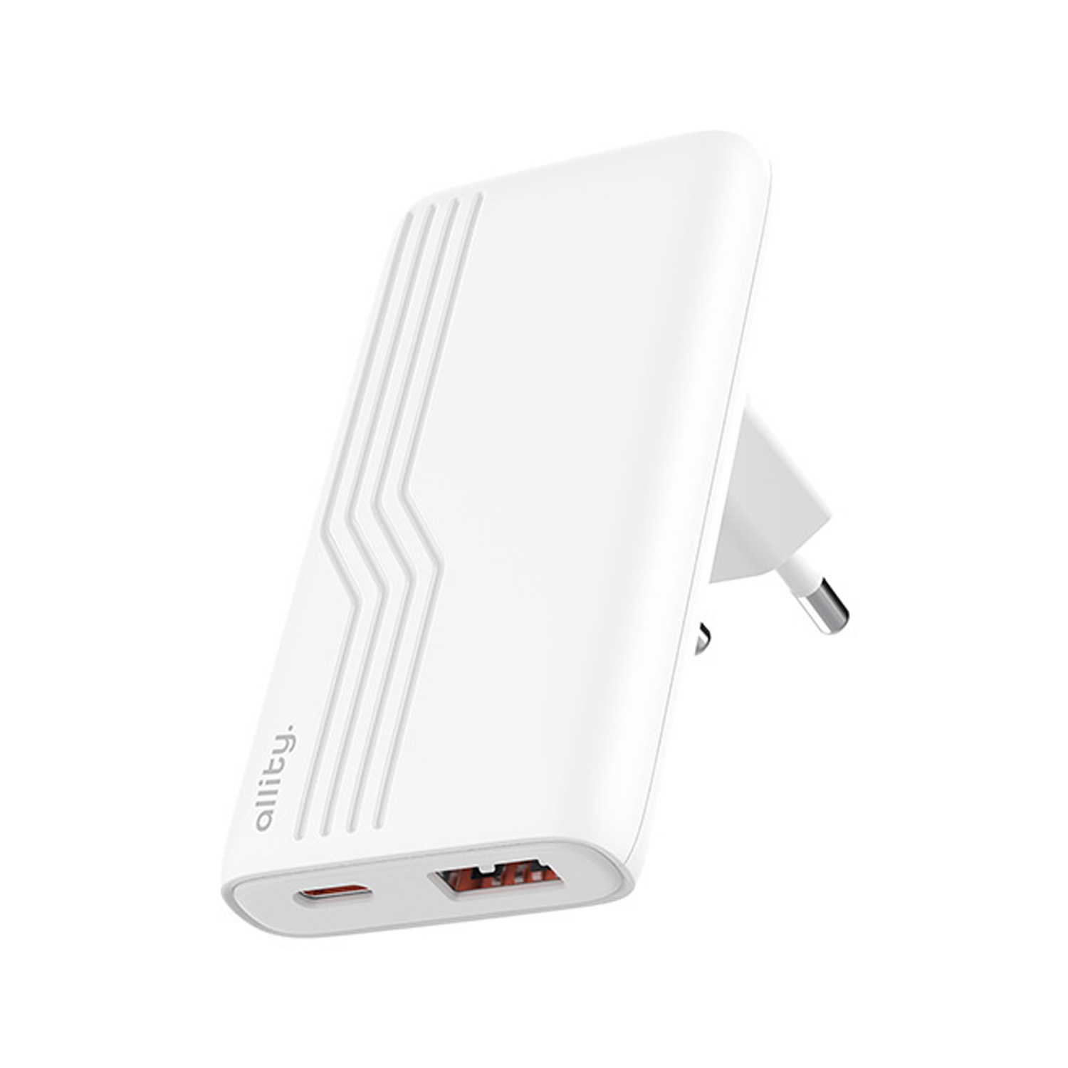 Allity Διπλός Φορτιστής GaN PD QC ATC- 02-65W AC 1x USB-C + 1x USB-A 65W Λευκός