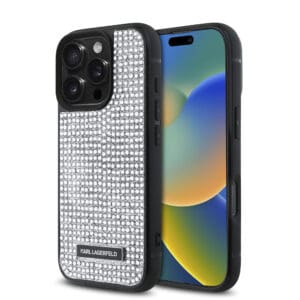Karl Lagerfeld “Rhinestones Metal Plate Logo Collection” Θήκη προστασίας για iPhone 16 Pro (Ασημί – KLHCP16LHDSPLG)