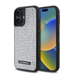Karl Lagerfeld “Rhinestones Metal Plate Logo Collection” Θήκη προστασίας για iPhone 16 (Ασημί – KLHCP16SHDSPLG)