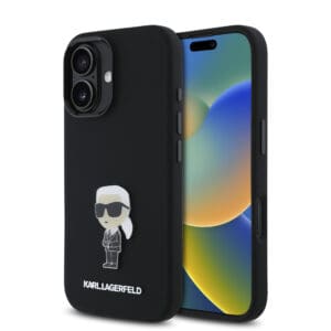 Karl Lagerfeld Ikonik Metal Pin Hard Case Θήκη προστασίας από σιλικόνη – iPhone 16 (Μαύρο – KLHCP16SSMHKNPK)