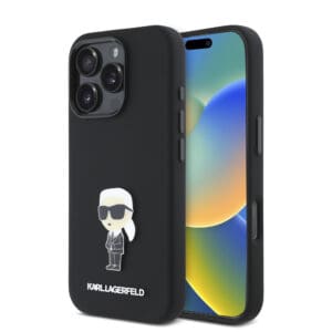 Karl Lagerfeld Ikonik Metal Pin Hard Case Θήκη προστασίας από σιλικόνη – iPhone 16 Pro Max (Μαύρο – KLHCP16XSMHKNPK)